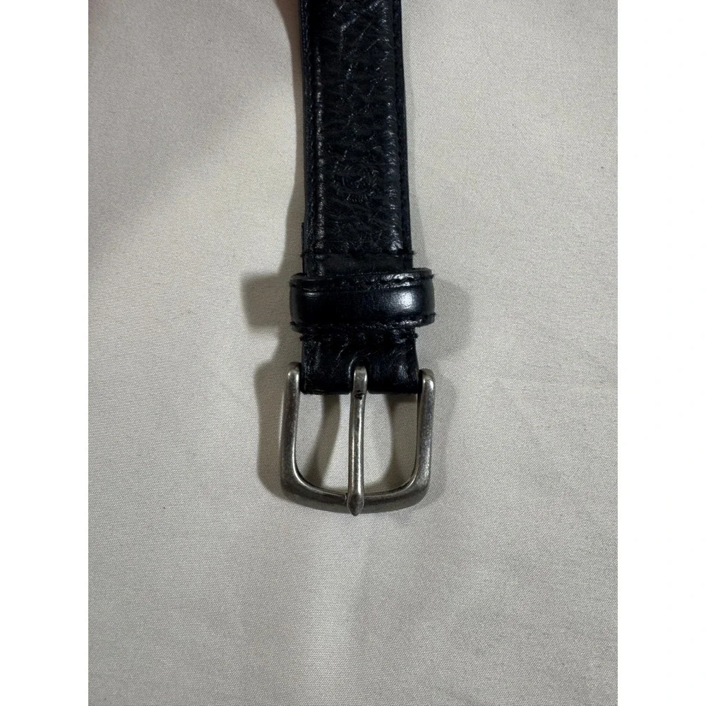 Polo Ralph Lauren Mens Black Pebbled Leather Belt Silver Buckle Crest Logo 34